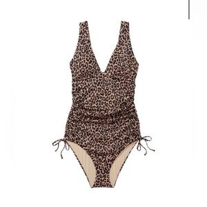 VICTORIA'S SECRET SWIM Ruched Plunge One-Piece Swimsuit XL Leopard